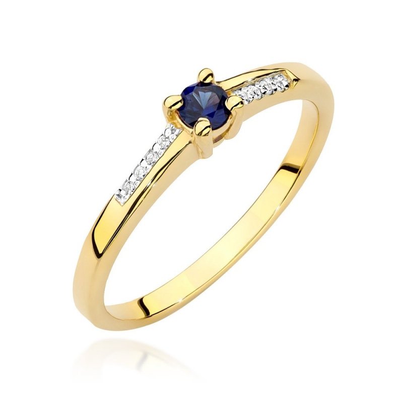 Pierścionek złoty 585 z brylantami 0,04ct szafirem 0,15ct BC-024