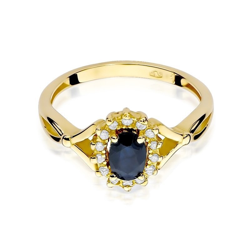 Pierścionek złoty 585 z brylantami 0,12ct szafirem 0,70ct W-182