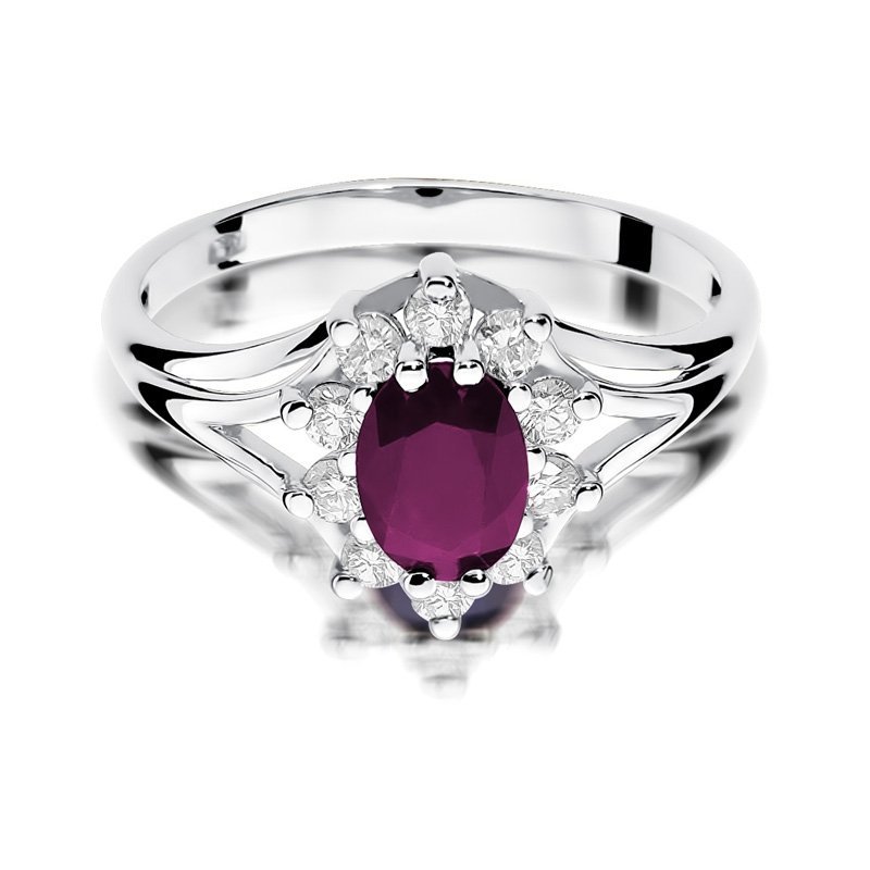 Pierścionek złoty 585 z brylantami 0,30ct rubinem 1,0ct W-37