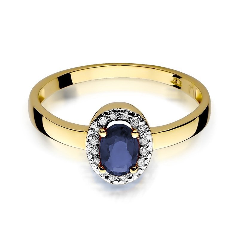 Pierścionek złoty 585 z brylantami 0,08ct szafirem 0,70ct W-330