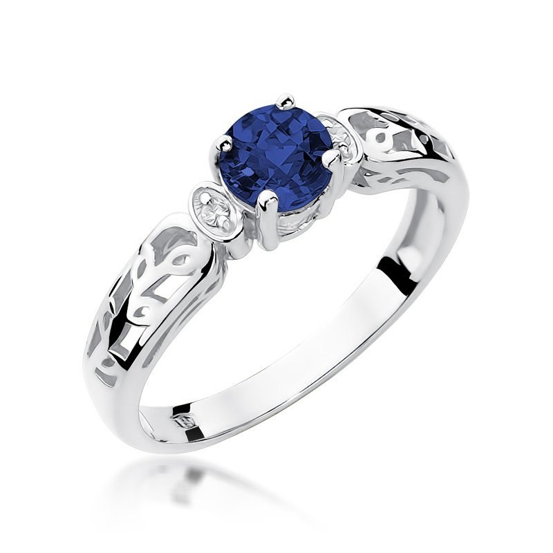 Pierścionek złoty 585 z brylantami 0,02ct szafirem 0,50ct W-14
