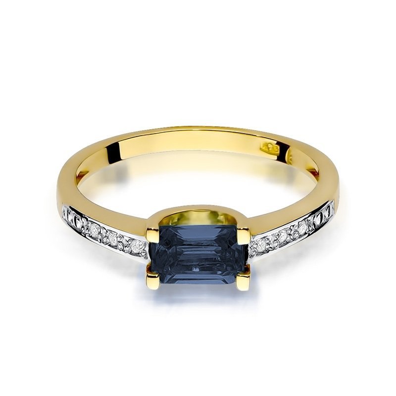 Pierścionek złoty 585 z brylantami 0,03ct szafirem 0,60ct W-105
