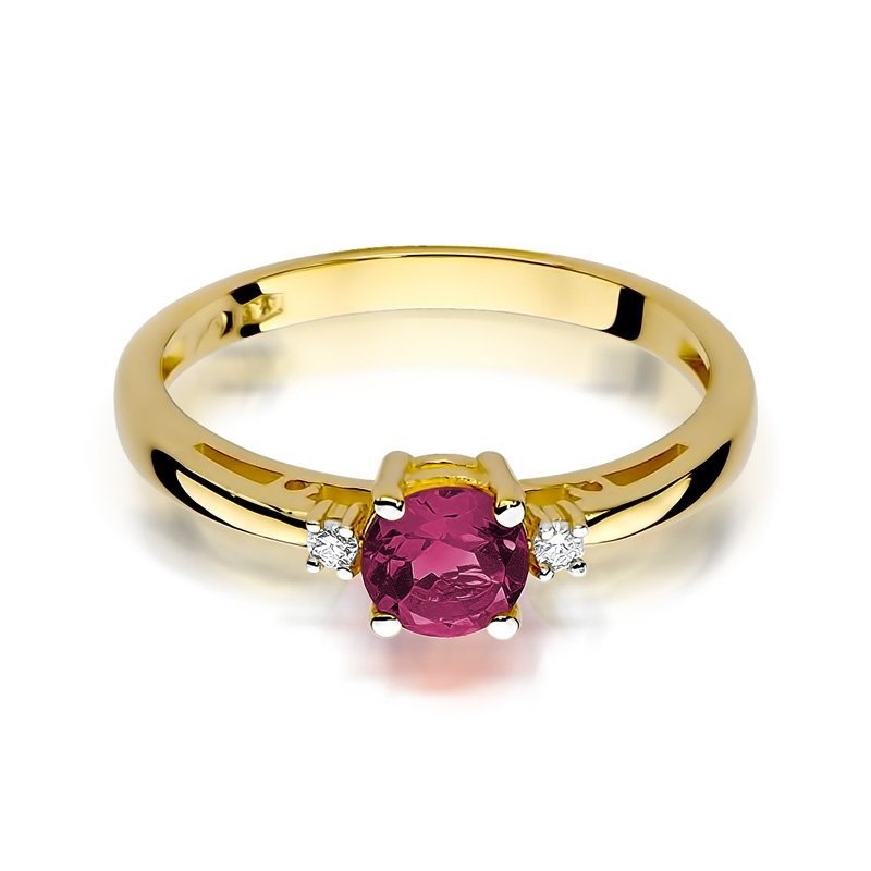 Pierścionek złoty 585 z brylantami 0,03ct rubinem 0,60ct W-10