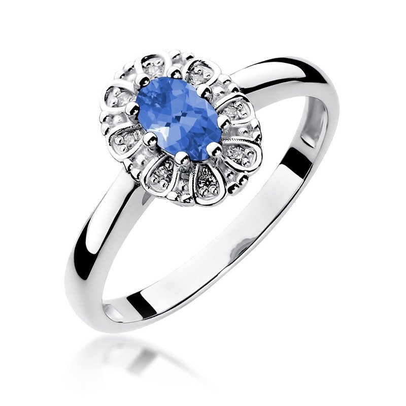 Pierścionek złoty 585 z brylantami 0,07ct tanzanitem 0,40ct W-304