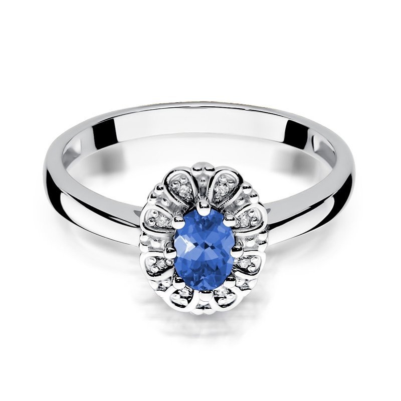 Pierścionek złoty 585 z brylantami 0,07ct tanzanitem 0,40ct W-304