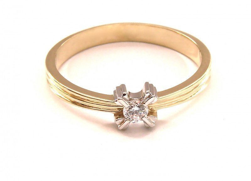 Pierścionek z brylantem 0,08ct zaręczynowy PR. 585