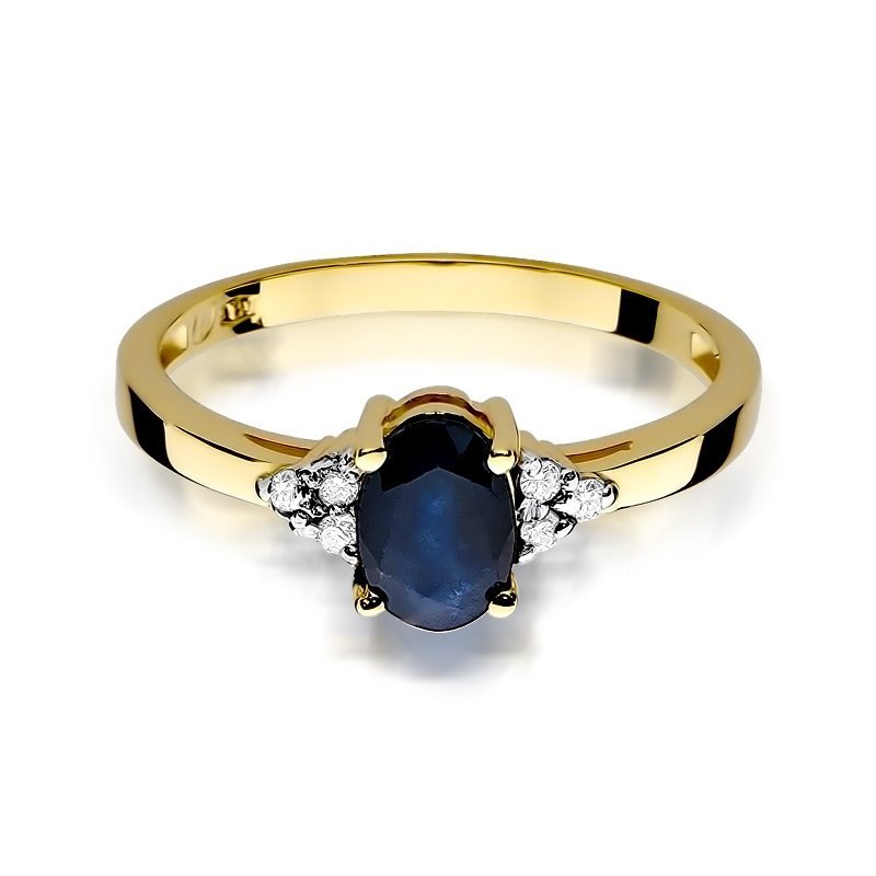 Pierścionek złoty 585 z brylantami 0,05ct szafirem 0,90ct W-308