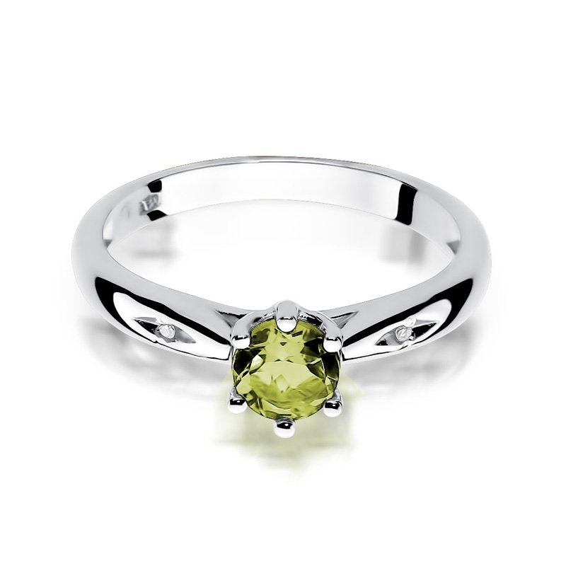 Pierścionek złoty 585 z brylantami 0,01ct oliwinem 0,60ct W-74