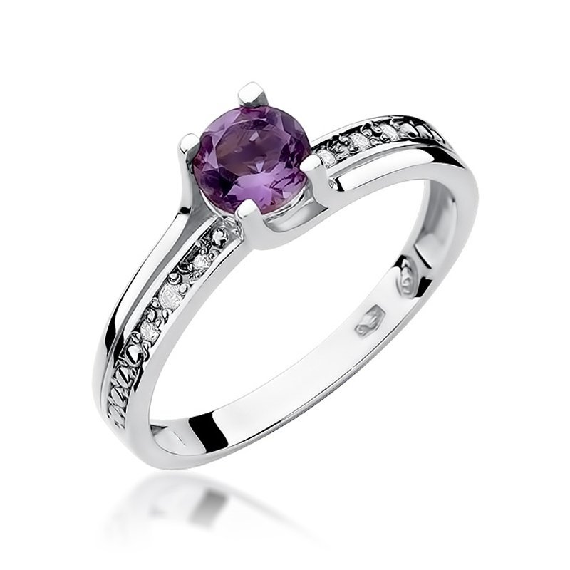 Pierścionek złoty 585 z brylantami 0,03ct ametystem 0,50ct W-106