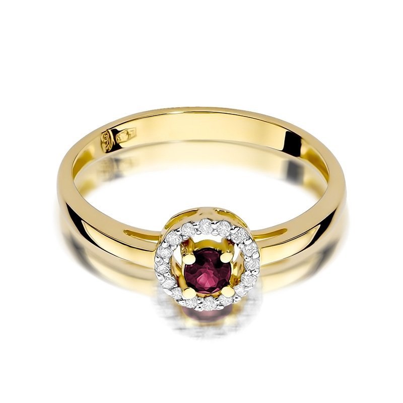 Pierścionek złoty 585 z brylantami 0,08ct rubinem 0,15ct W-238