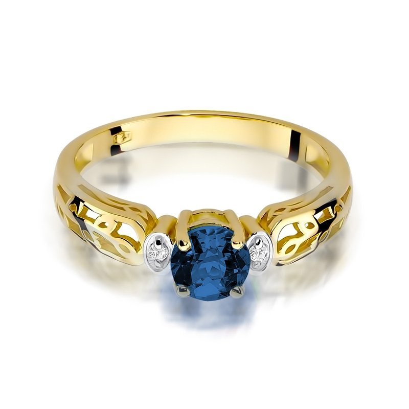 Pierścionek złoty 585 z brylantami 0,02ct szafirem 0,50ct W-14