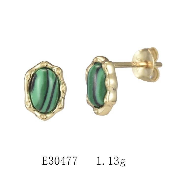 KOLCZYKI SREBRNE 925 POZŁACANE Z MALACHITEM