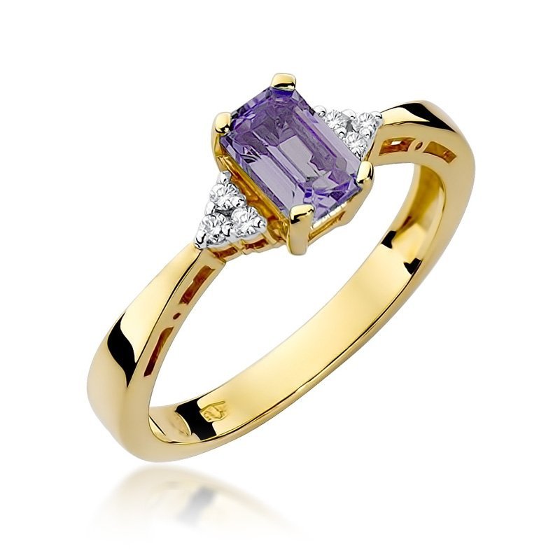 Pierścionek złoty 585 z brylantami 0,03ct ametystem 0,50ct W-2