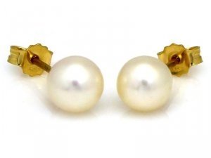Kolczyki złote 585 z perełką perłą sztyft 5mm