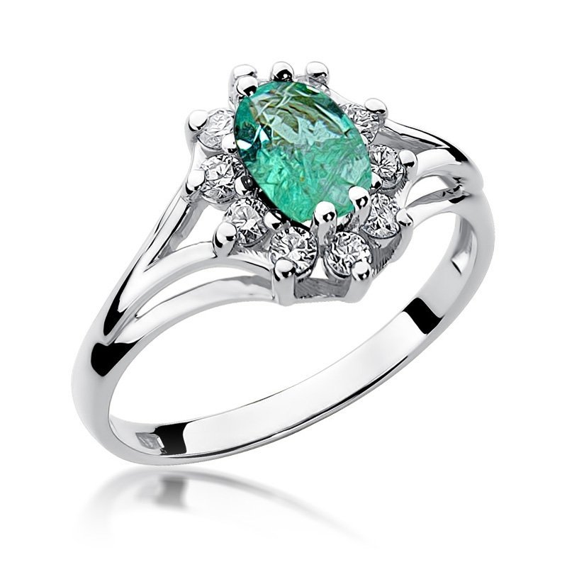 Pierścionek złoty 585 z brylantami 0,30ct szmaragdem 0,80ct W-37