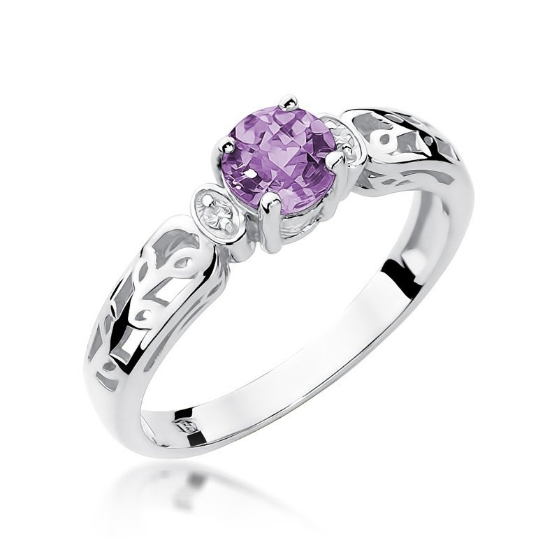 Pierścionek złoty 585 z brylantami 0,02ct ametystem 0,50ct W-14