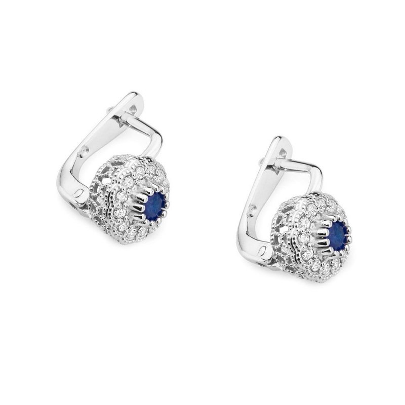 Kolczyki złote 585 z szafirem 0,3ct rubinem brylantami 0,2ct KO-29