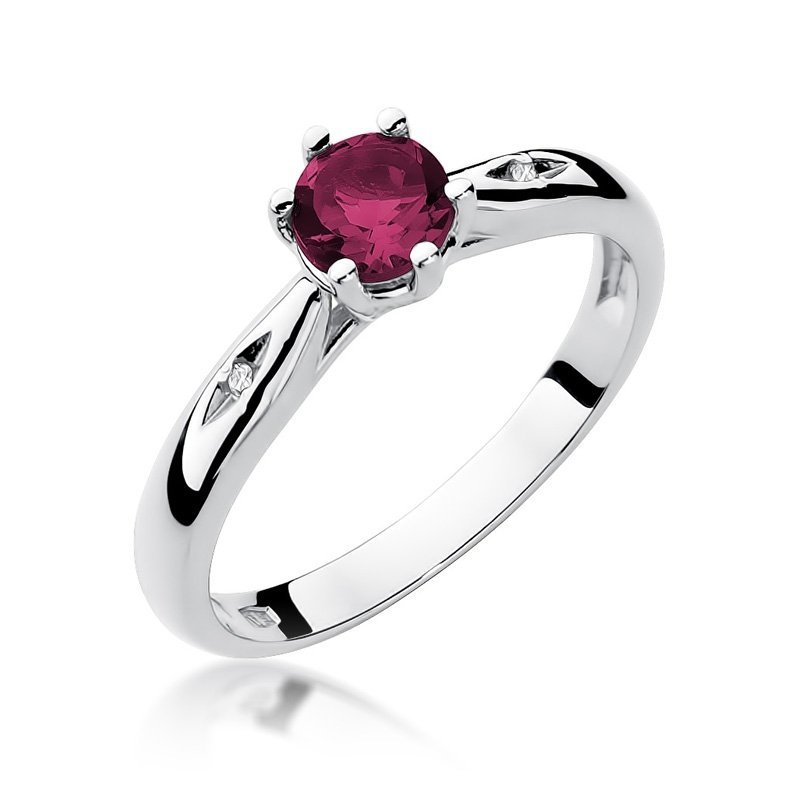 Pierścionek złoty 585 z brylantami 0,01ct rubinem 0,60ct W-74