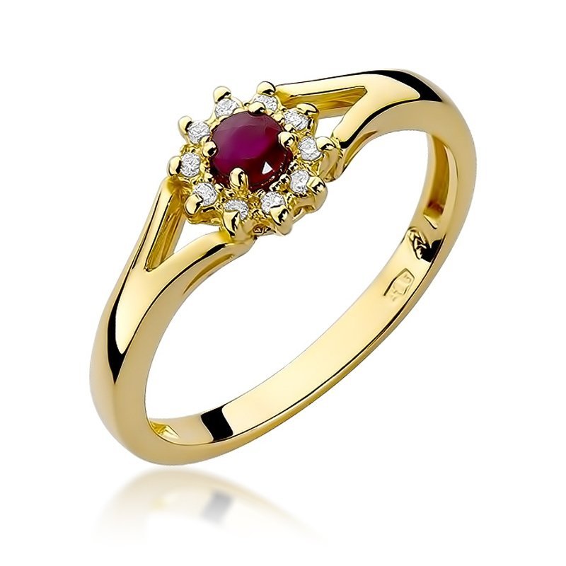 Pierścionek złoty 585 z brylantami 0,09ct rubinem 0,15ct W-185