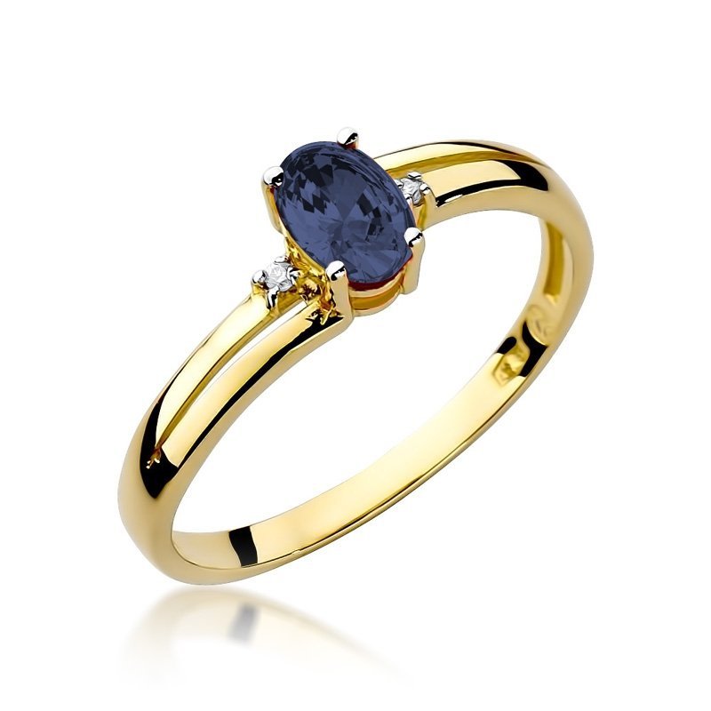 Pierścionek złoty 585 z brylantami 0,03ct szafirem 0,70ct W-68