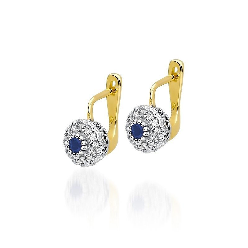 Kolczyki złote 585 z szafirem 0,3ct rubinem brylantami 0,2ct KO-29
