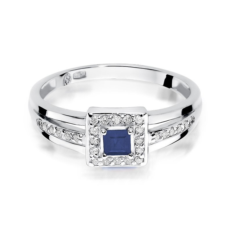 Pierścionek złoty 585 z brylantami 0,14ct szafirem 0,20ct W-271