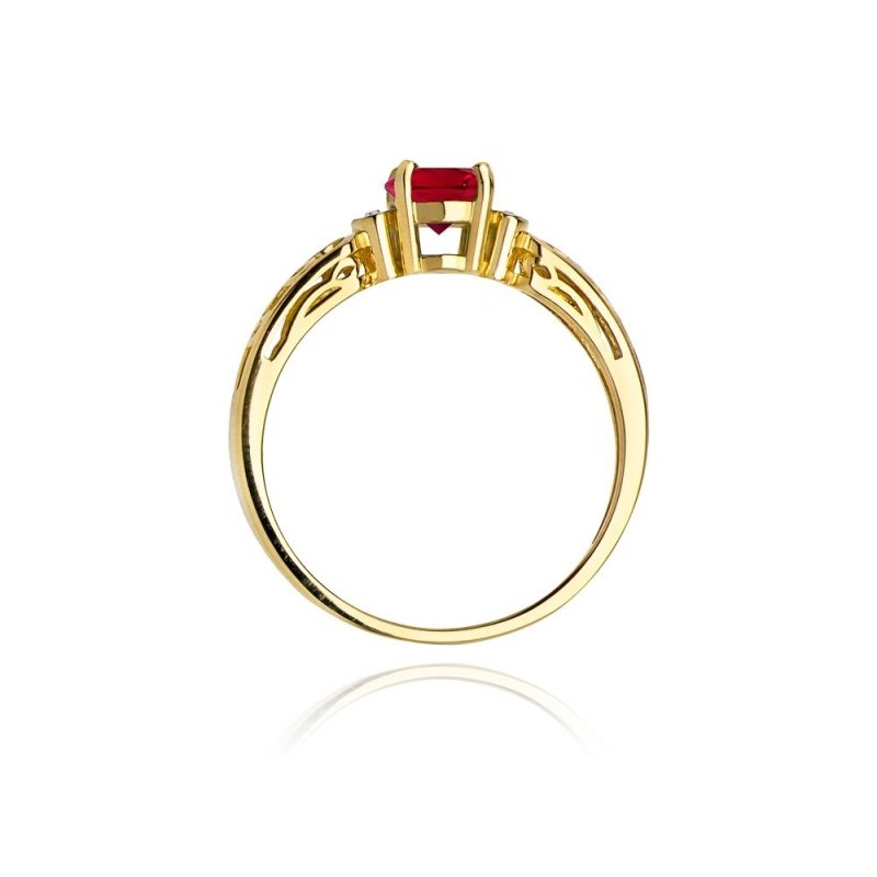 Pierścionek złoty 585 z brylantami 0,02ct rubinem 0,60ct W-14