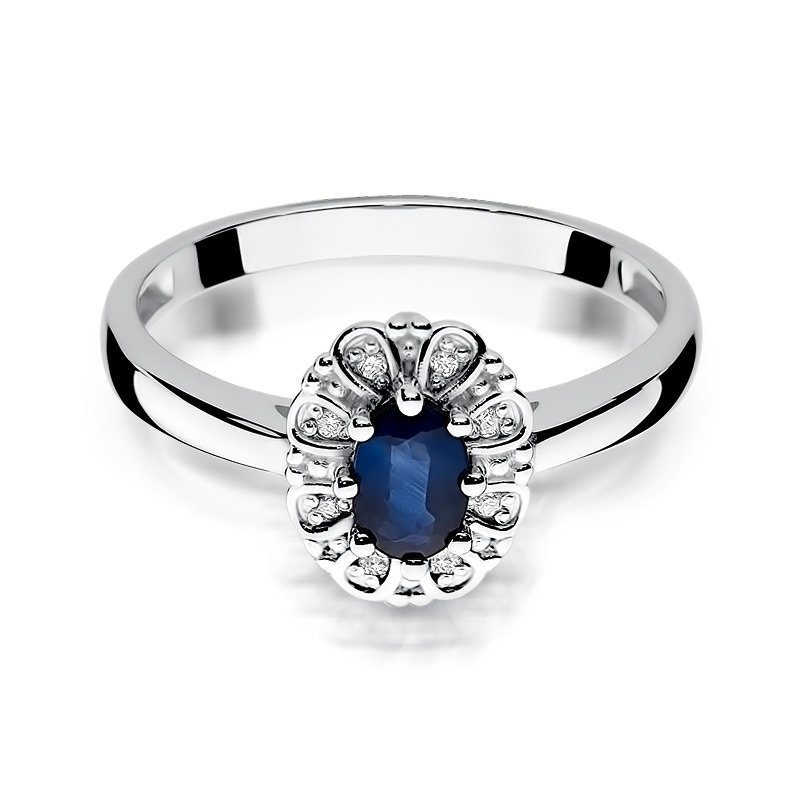 Pierścionek złoty 585 z brylantami 0,07ct szafirem 0,70ct W-304