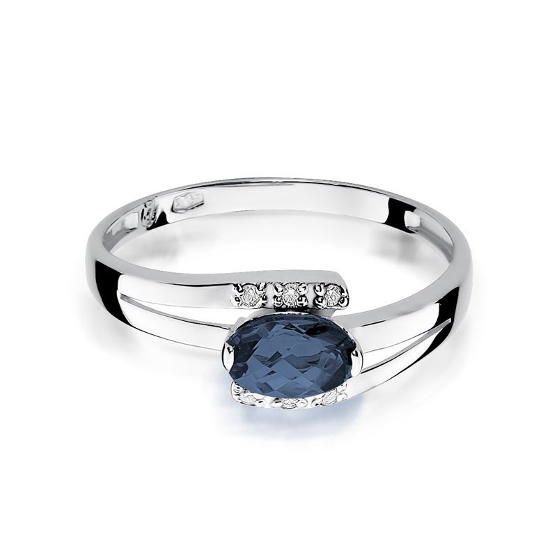 Pierścionek złoty 585 z brylantami 0,05ct szafirem 0,70ct W-119