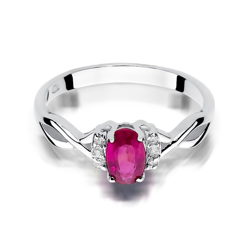 Pierścionek złoty 585 z brylantami 0,05ct rubinem 0,60ct W-19