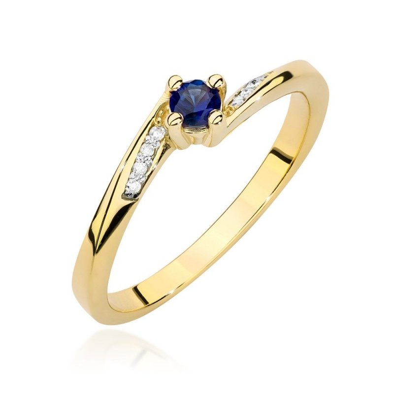 Pierścionek złoty 585 z brylantami 0,04ct szafirem 0,15ct BC-028