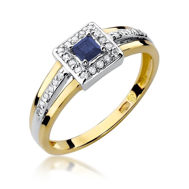 Pierścionek złoty 585 z brylantami 0,14ct szafirem 0,20ct W-271