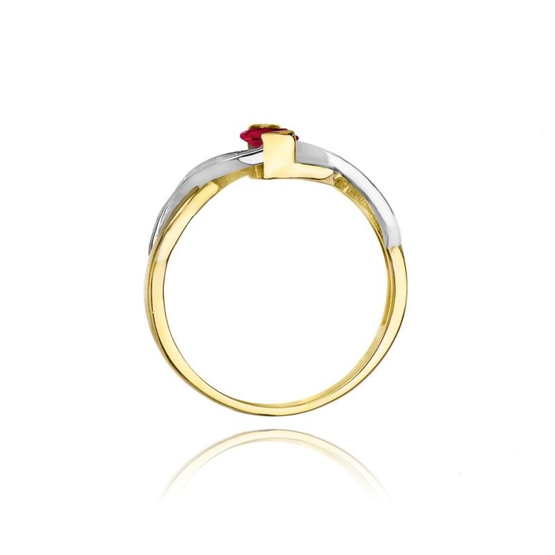 Pierścionek złoty 585 z brylantami 0,05ct rubinem 0,60ct W-28