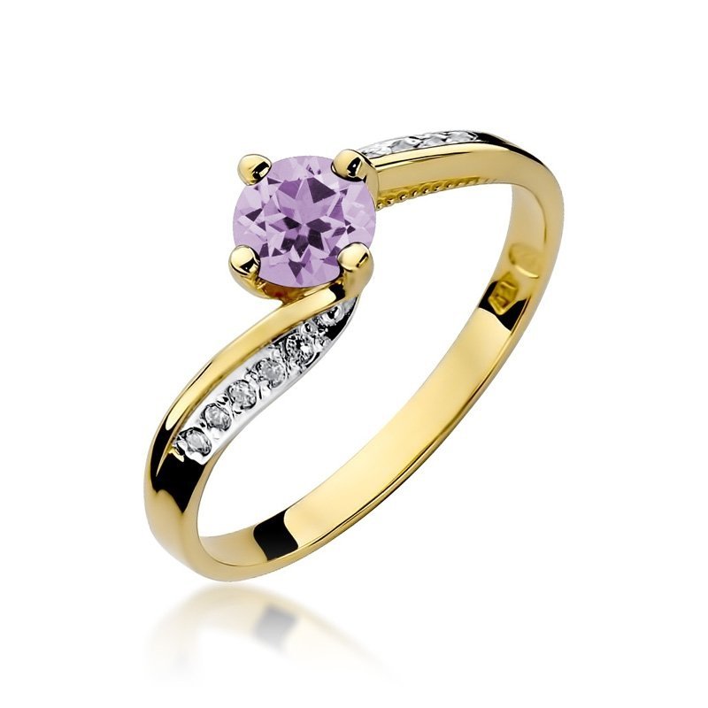 Pierścionek złoty 585 z brylantami 0,05ct ametystem 0,50ct W-84