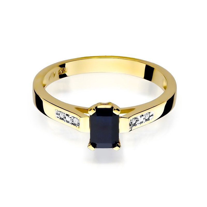 Pierścionek złoty 585 z brylantami 0,04ct szafirem 0,60ct W-78