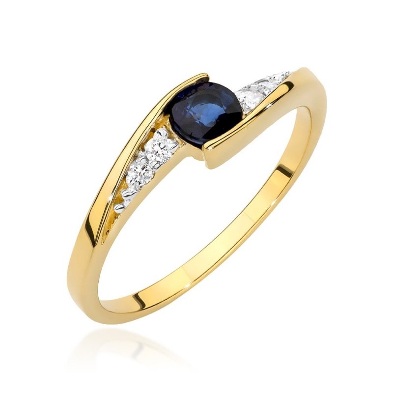 Pierścionek złoty 585 z brylantami 0,06ct szafirem 0,3ct BC-018