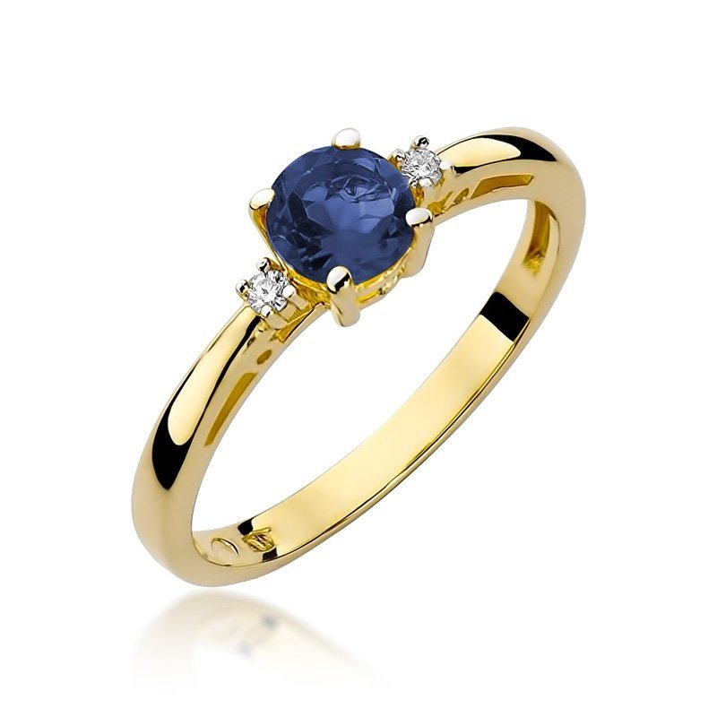 Pierścionek złoty 585 z brylantami 0,03ct szafirem 0,50ct W-10
