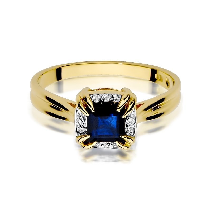 Pierścionek złoty 585 z brylantami 0,06ct szafirem 1,7ct W-358