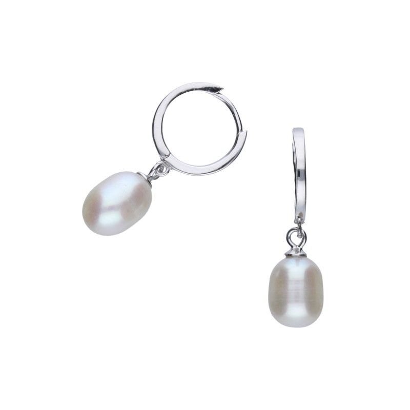 KOLCZYKI SREBRNE 925 KREOLKI Z WISZĄCĄ PEREŁKĄ PERŁĄ