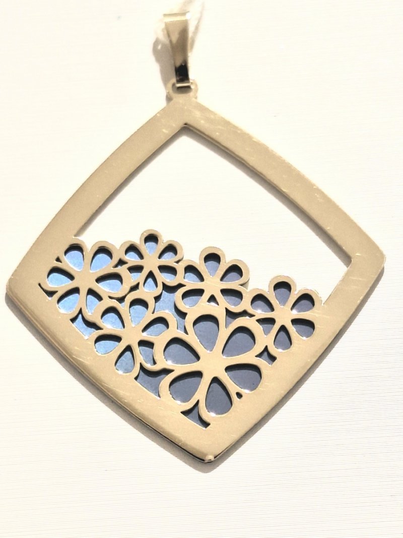 WISIOREK ZAWIESZKA TYTAN I SREBRO 925 POZŁOCONE KWIATUSZKI KWADRAT