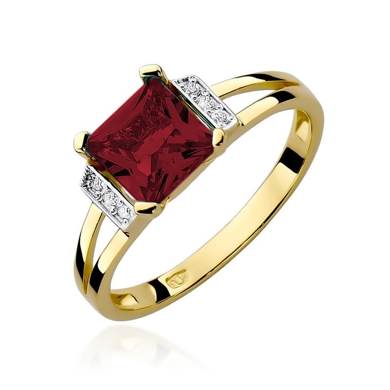Pierścionek złoty 585 z brylantami 0,03ct granatem 1,30ct W-103