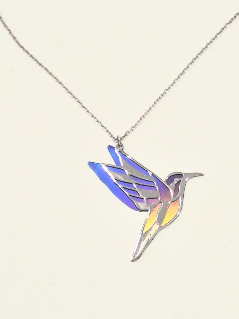 NASZYJNIK TYTAN I SREBRO 925 PTASZEK PTAK KOLIBER