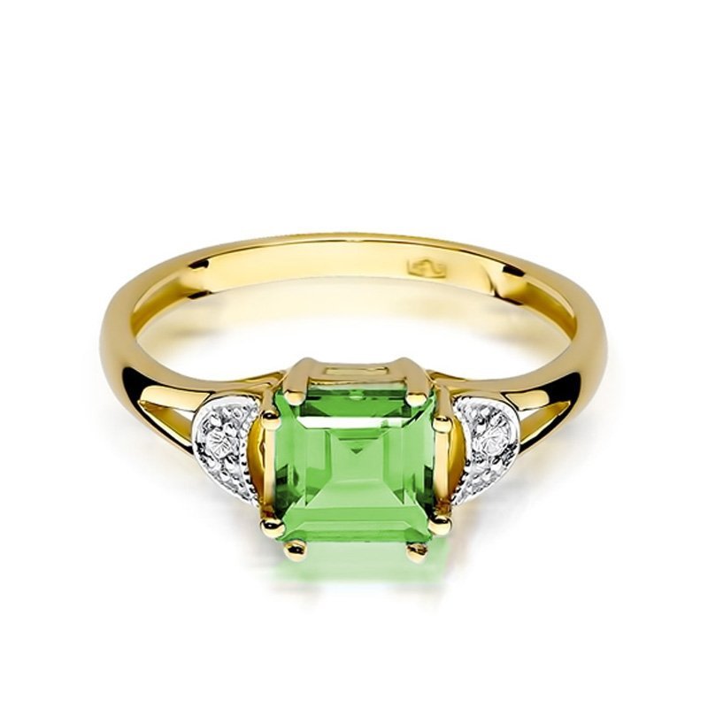 Pierścionek złoty 585 z brylantami 0,06ct oliwinem 1,10ct W-40B