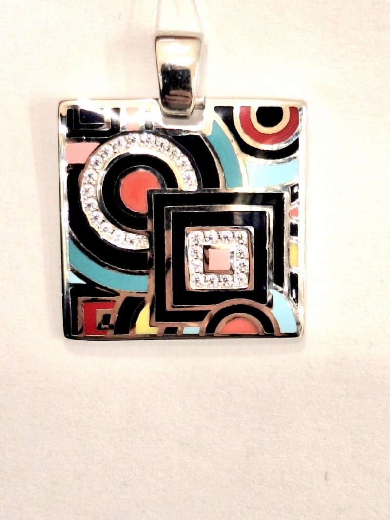 WISIOREK SREBRO 925 Z EMALIĄ KOLOROWY KWADRATOWY