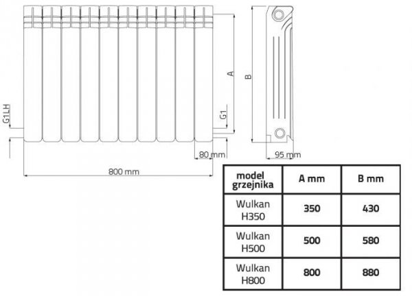 Wulkan H500 Grzejnik aluminiowy Diamond 1526 W