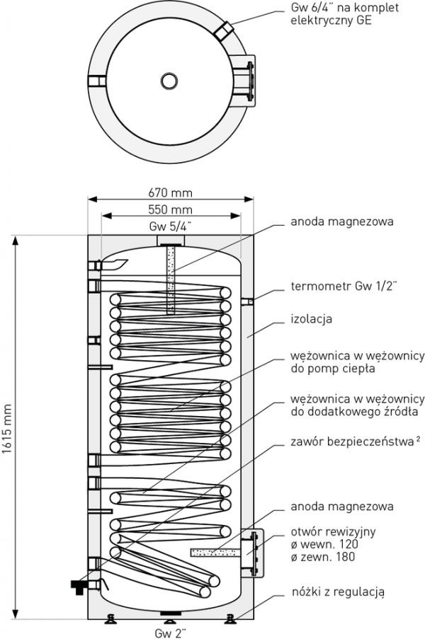 Wymiennik CWU Galmet Maxi Plus 300 z dwoma wężownicami do pomp ciepła 0,9/2,2 m2