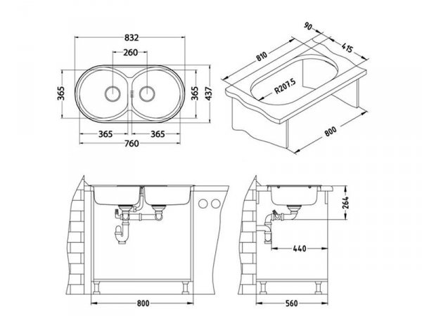 Zlewozmywak Alveus Form 50 84x44 cm 2-komorowy INOX +syfon