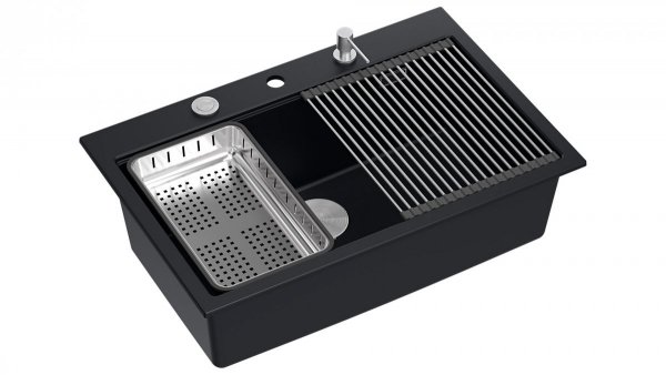 Quadron Marc zlewozmywak kuchenny czarny/pure carbon zestaw 6w1
