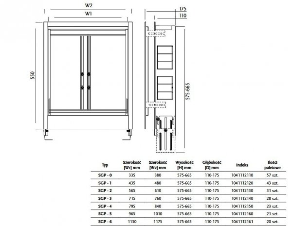Szafka podtynkowa rozdzielacza 5-6 obwody Skrzynka rozdzielacza REGULOWANA 435x665x175 mm