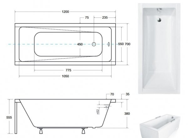Besco Modern wanna akrylowa 120x70 prostokątna